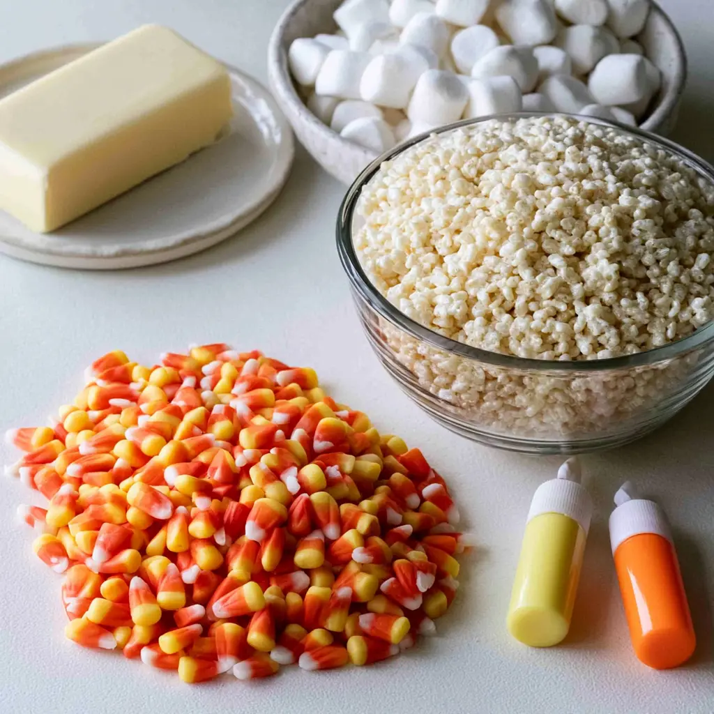 candy corn rice krispie treats - main ingredients