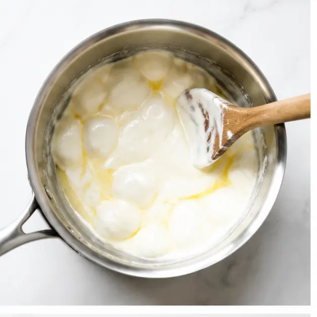 Step 1: Melting butter and marshmallows into a glossy smooth base