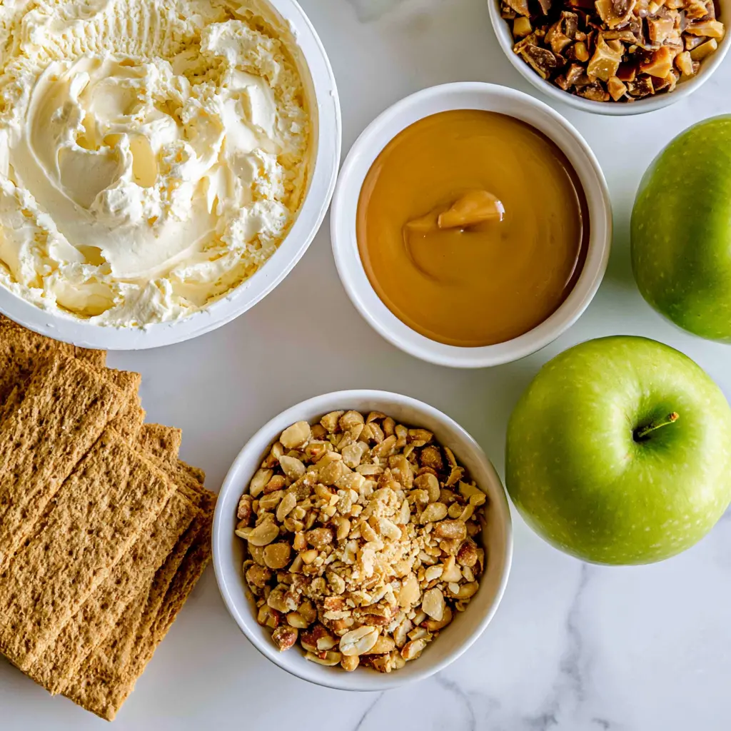 caramel apple cheesecake dip - main ingredients