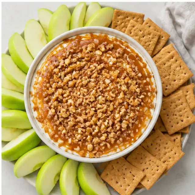 Step 4: Chilling the dip briefly and serving it with apple slices and graham crackers