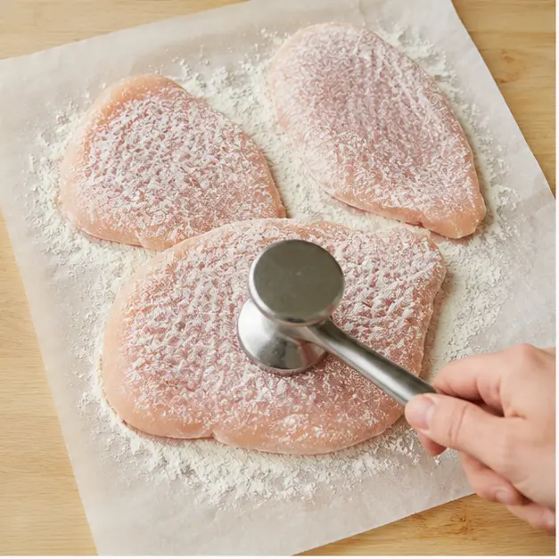 Step 1: Pound chicken fillets to even 1/4 inch thickness