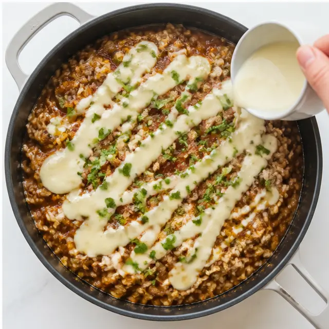 Step 4: Drizzling with warm white queso cheese