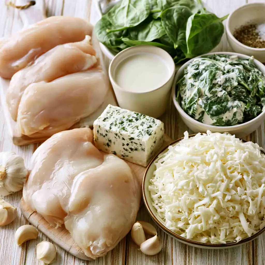 chicken and spinach casserole - main ingredients