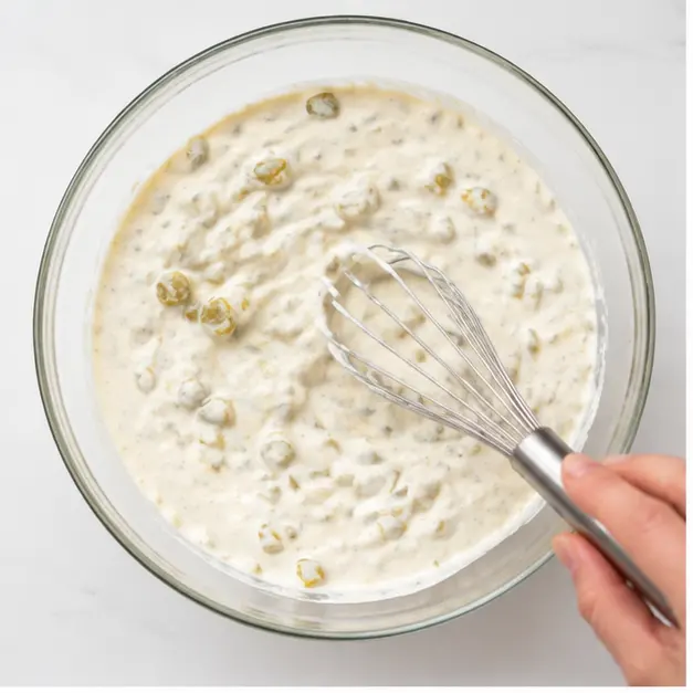 Step 1: Mixing the creamy sauce with sour cream and green chiles