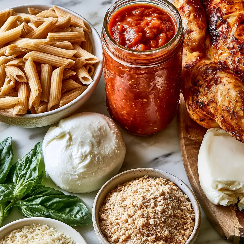 chicken parmesan casserole - main ingredients