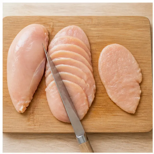 Slice chicken fillets into thin cutlets