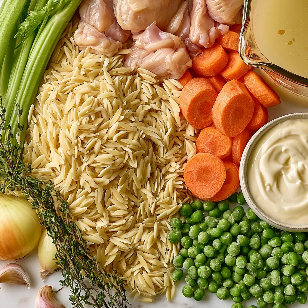 chicken pot pie orzo - main ingredients