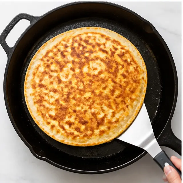 Flipping the quesadilla to brown the second side