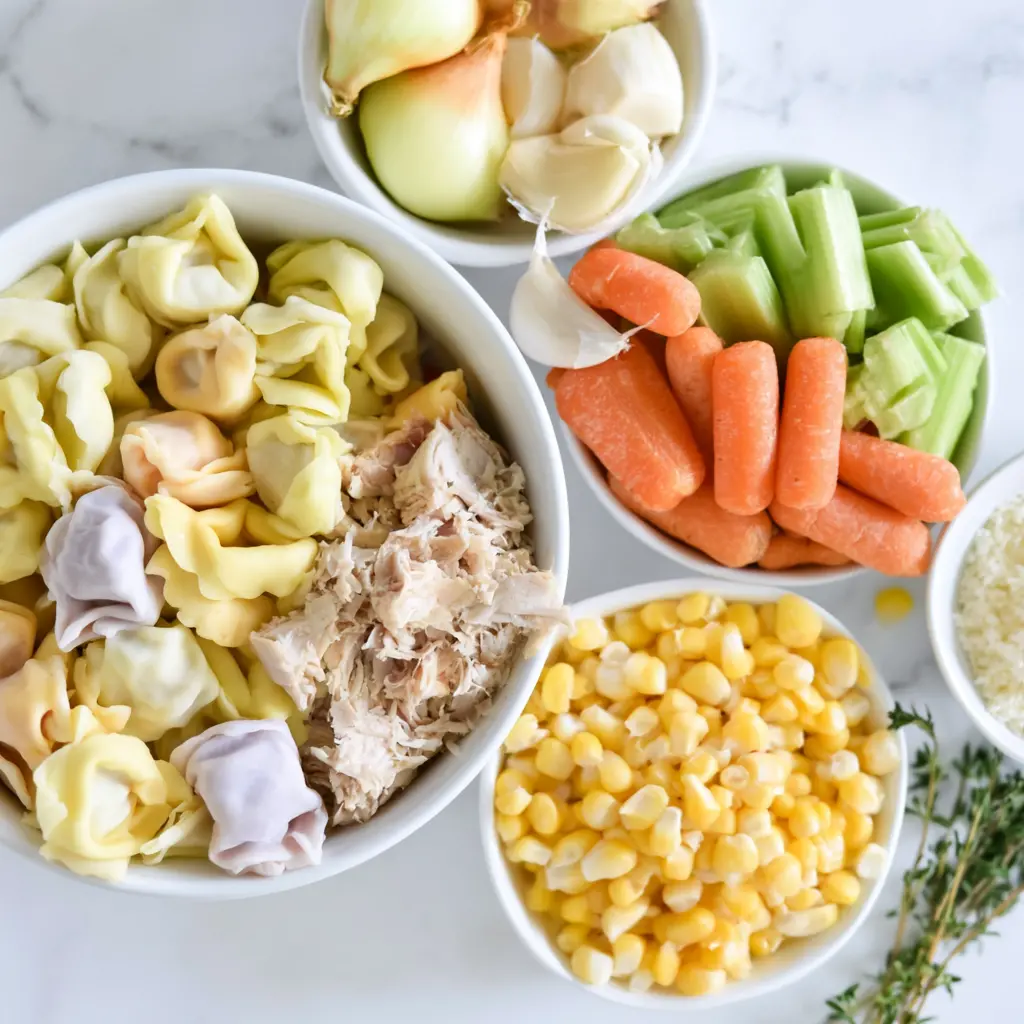 chicken tortellini soup - main ingredients