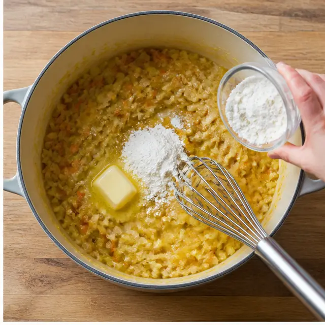 Step 2: Melting butter and flour into a roux