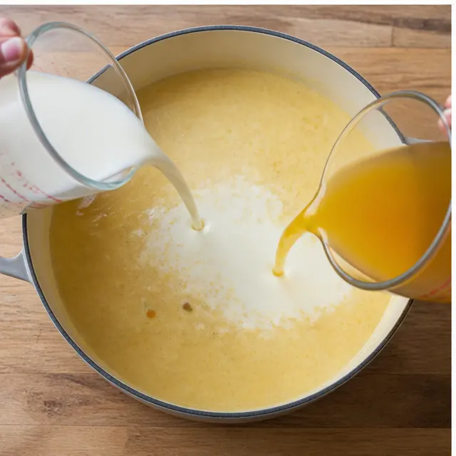 Step 3: Adding broth and cream to make the base