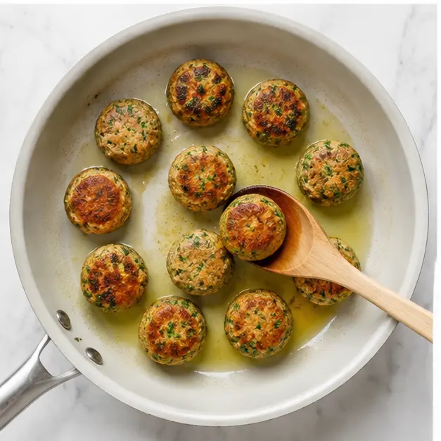 Step 3: Pan-fry chickpea meatballs in olive oil until golden brown