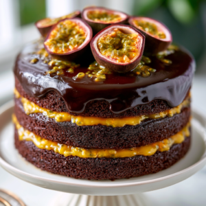 chocolate passionfruit layer cake