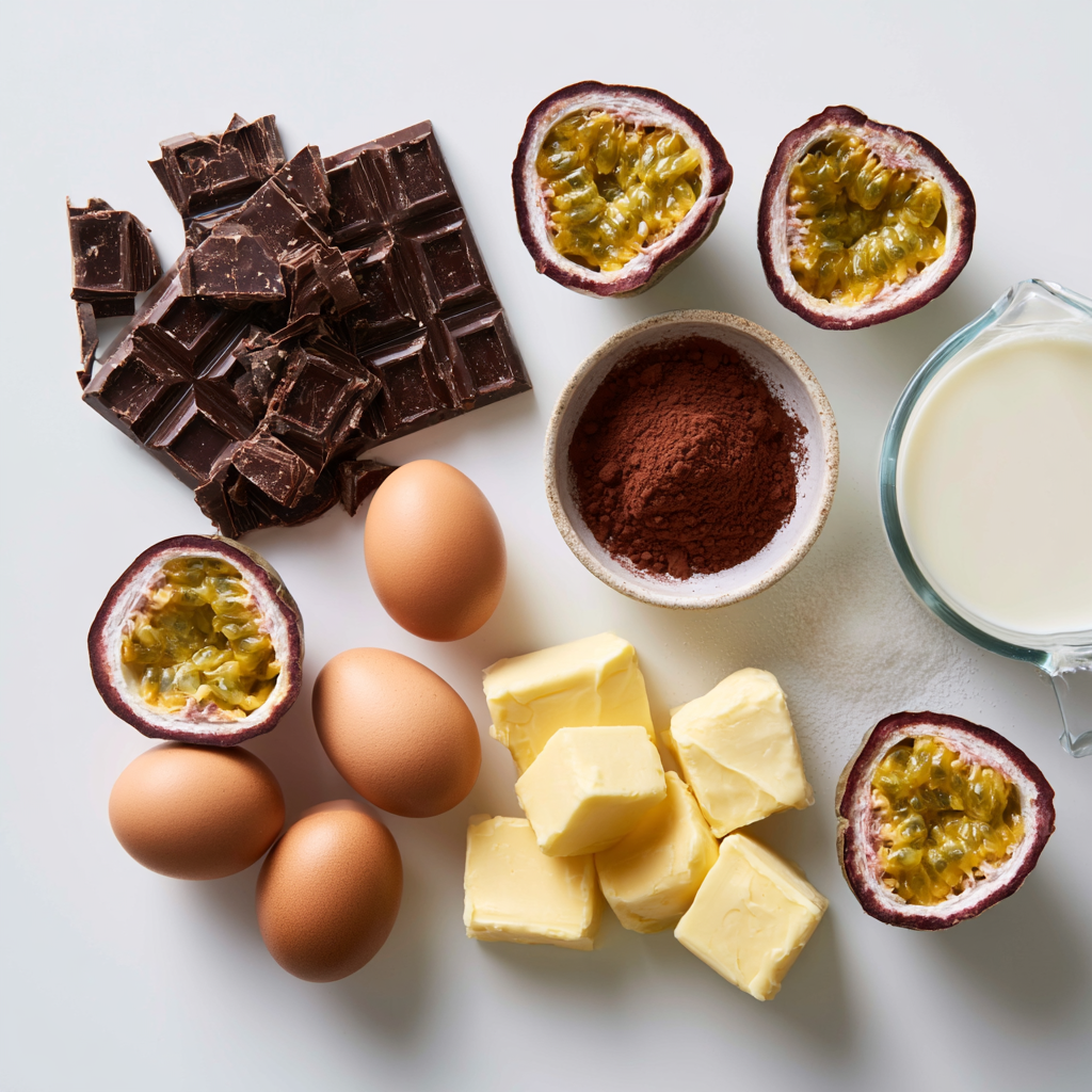 chocolate passionfruit layer cake - main ingredients