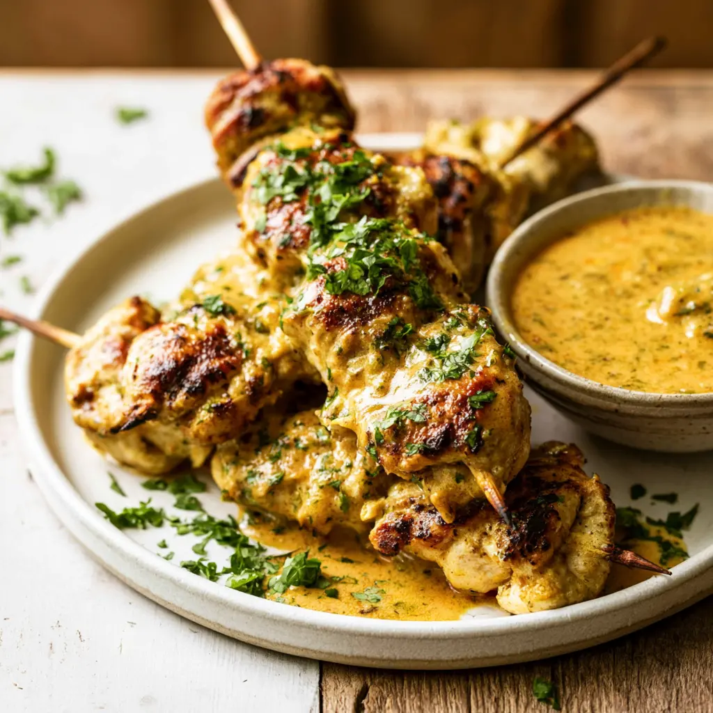 cowboy butter chicken skewers - final presentation