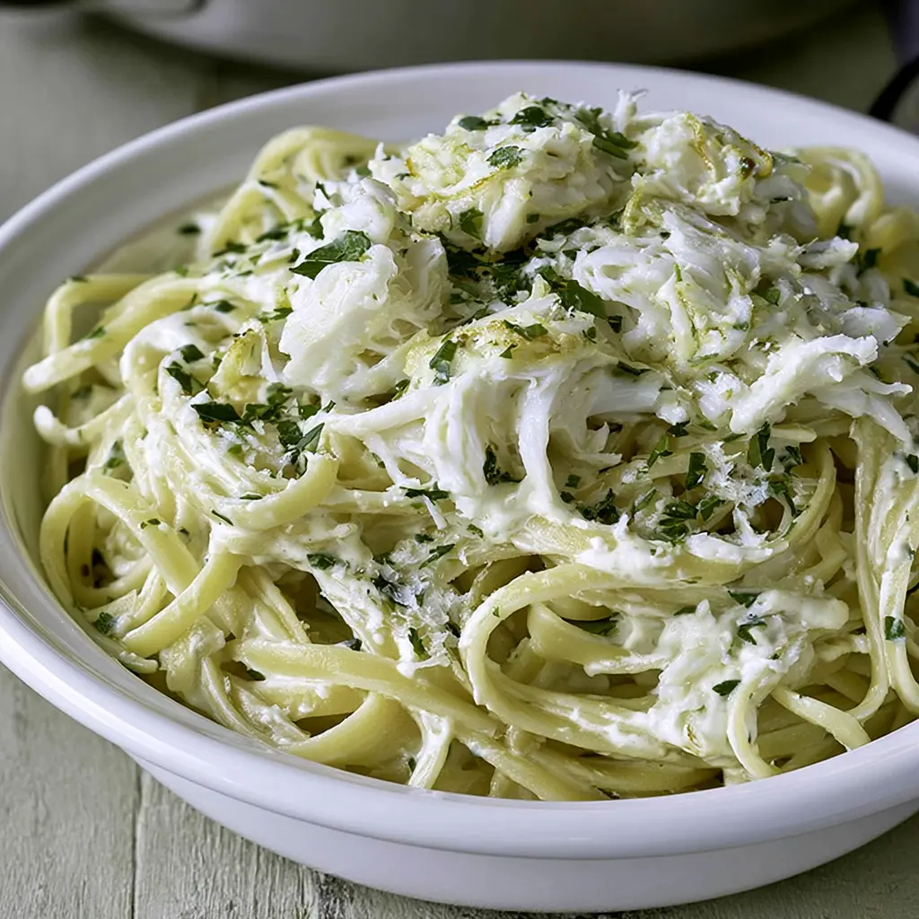 crab fettuccine alfredo - final presentation