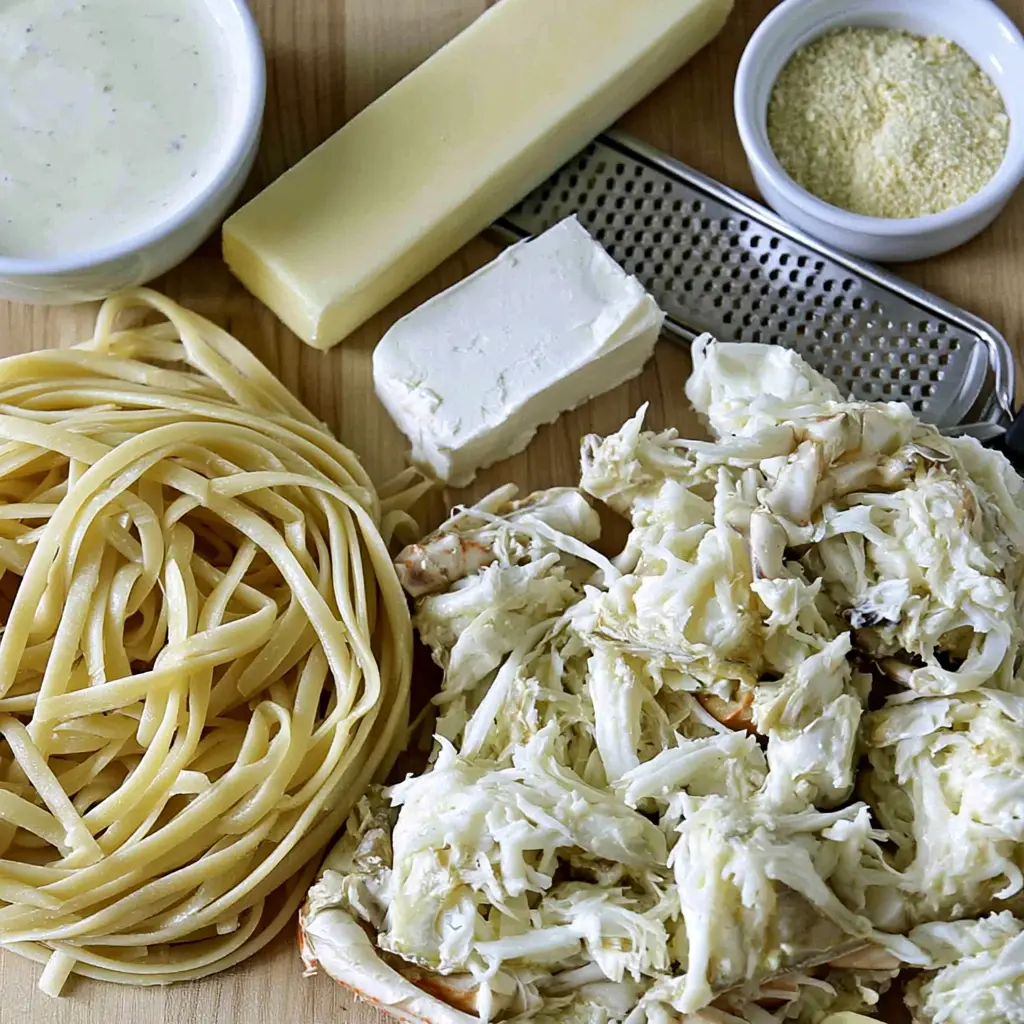 crab fettuccine alfredo - main ingredients