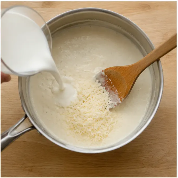 Step 2: Adding Parmesan to the simmering cream sauce