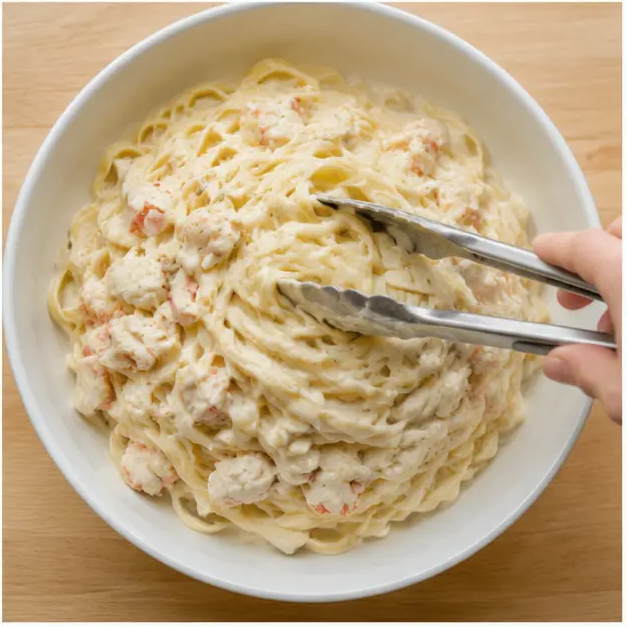 Step 4: Folding crab through the assembled pasta