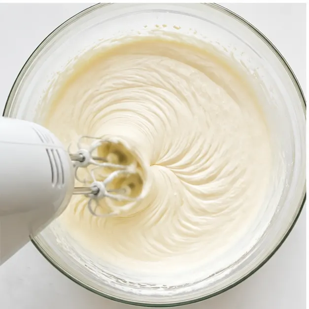 Beat softened cream cheese, sugar, egg, and vanilla until the filling is silky and glossy.