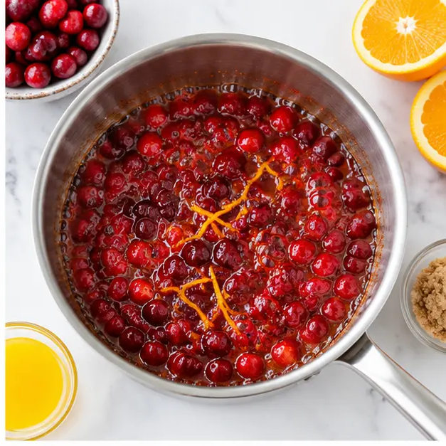 Simmer cranberries, orange juice, brown sugar, and honey into a glossy glaze