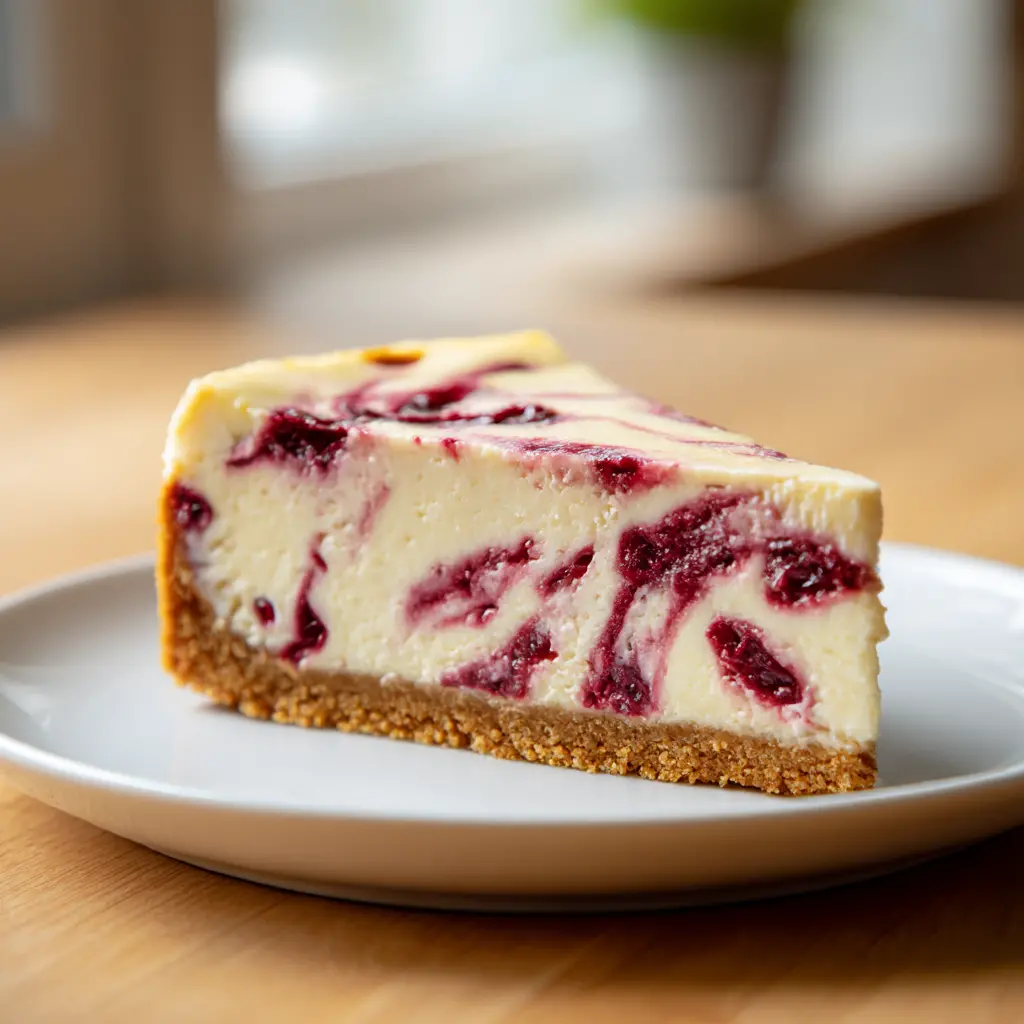 cranberry swirl cheesecake - final presentation