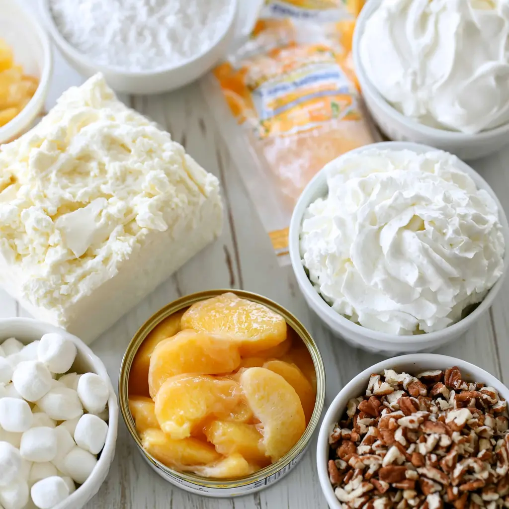 creamy cold peach dessert - main ingredients