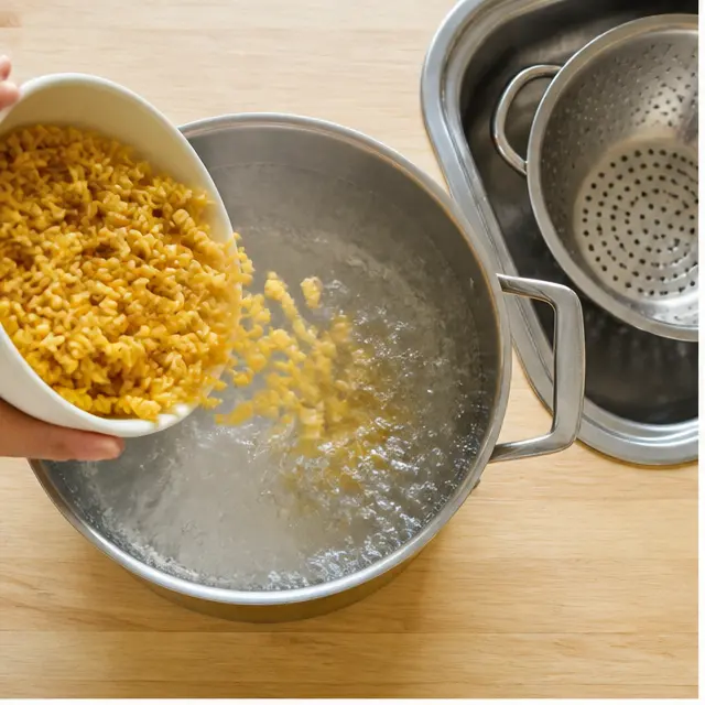Step 1: Boiling rotini pasta until al dente in well-salted water