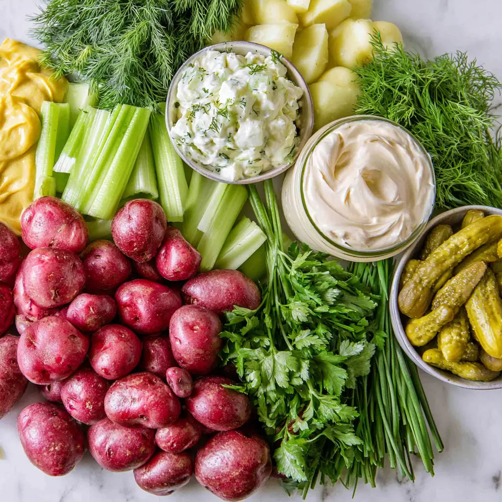 creamy red potato salad - main ingredients
