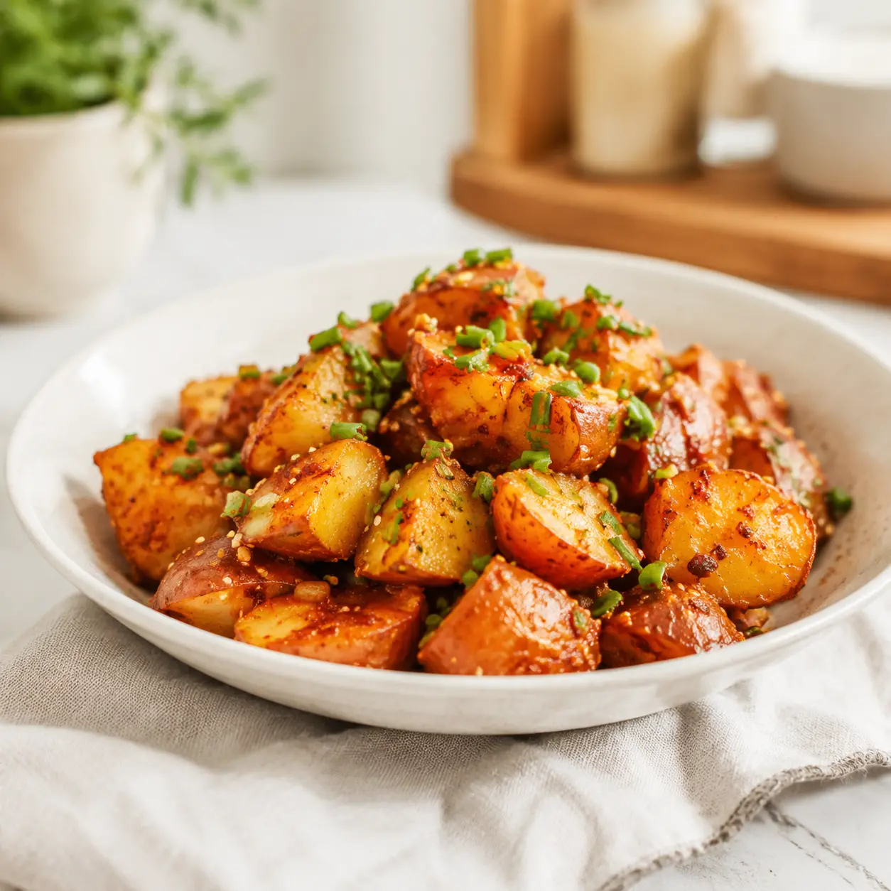 crispy gochujang potato salad - final presentation