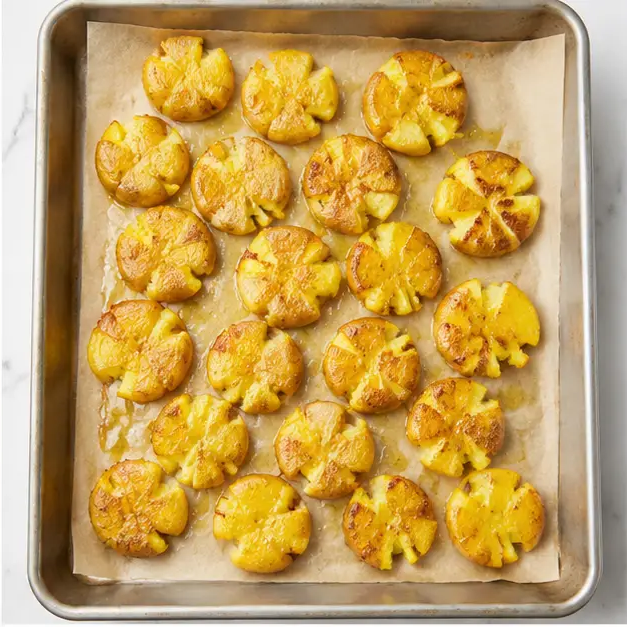 Step 2: Smash and roast potatoes until golden
