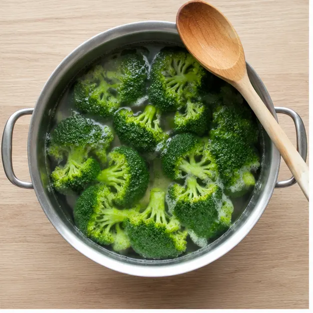 Step 1: Parboil fresh broccoli florets until vivid green
