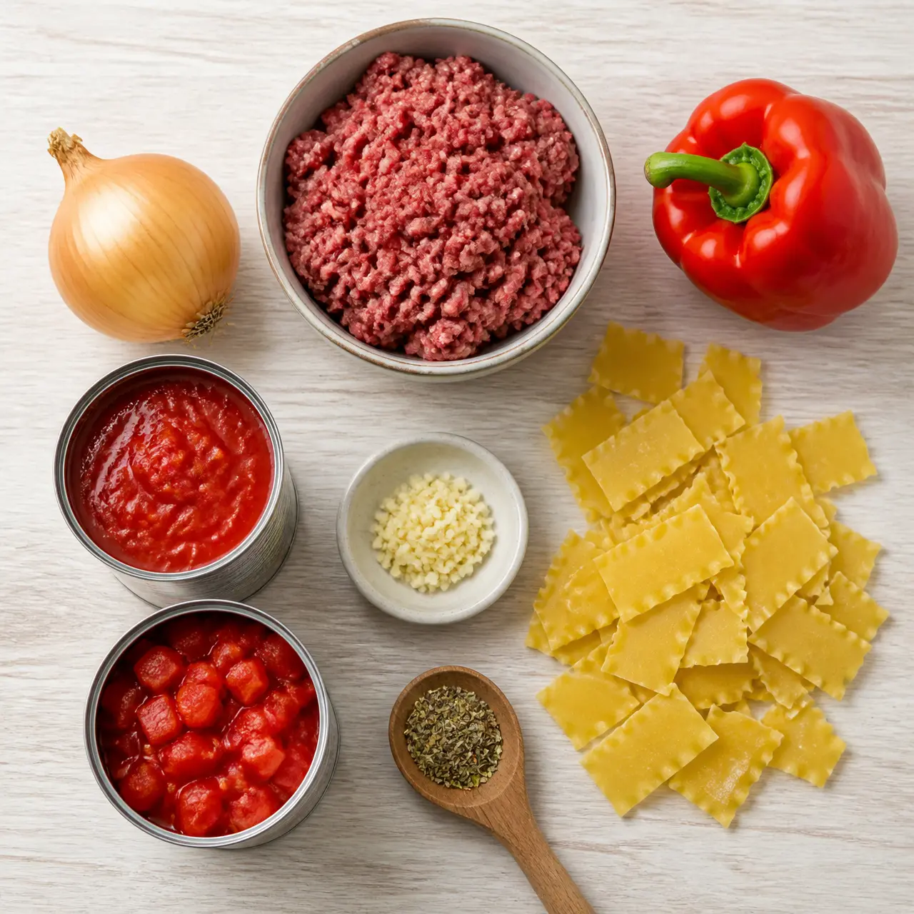 crockpot lasagna soup - main ingredients