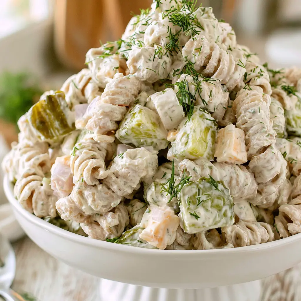 dill pickle pasta salad - final presentation