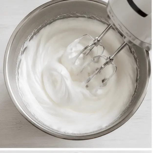Step 1: Whipping egg whites and sugar to stiff glossy peaks