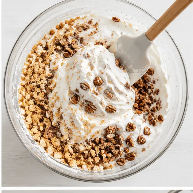Step 2: Folding crushed Ritz crackers, pecans, and lime zest into the meringue