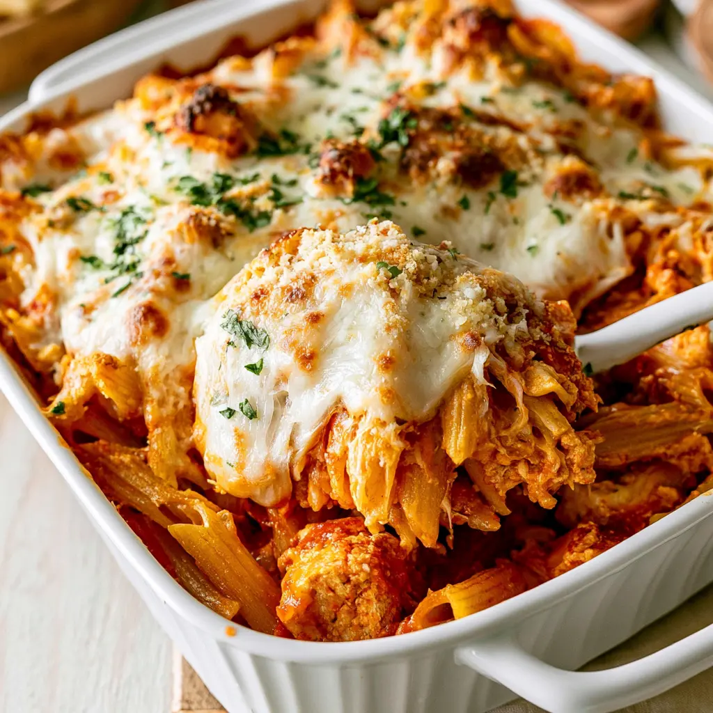dump and bake chicken parmesan casserole - final presentation