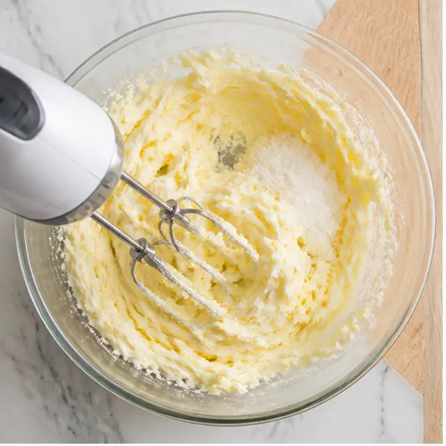 Step 1: Creaming softened butter and sugar until pale and fluffy