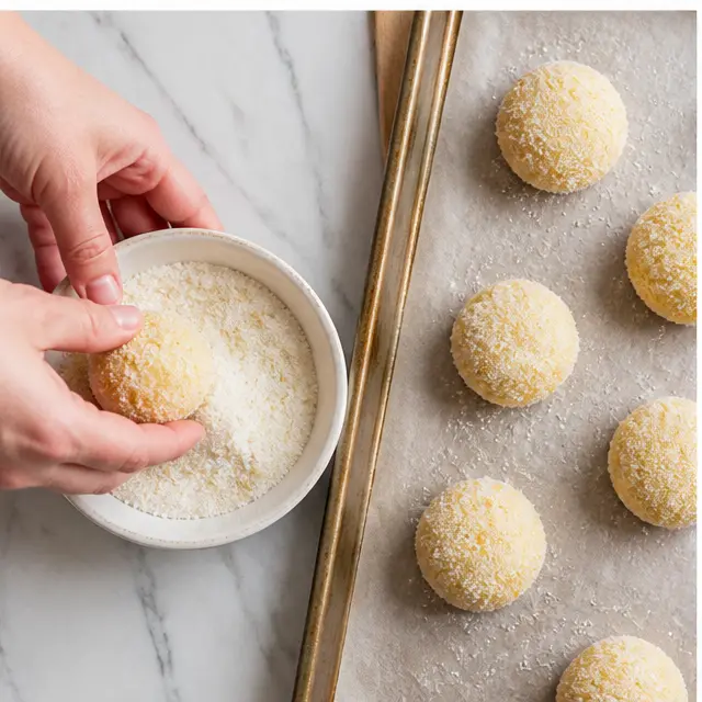 Step 3: Rolling dough balls in lemon sugar coating