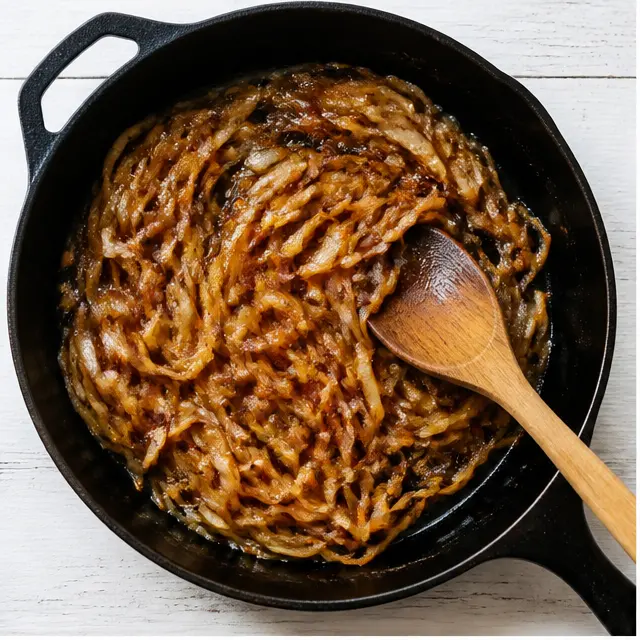 Caramelize onions until golden and jammy