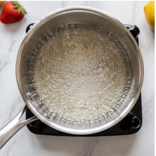 Step 3: Simmering sugar and water on the stove to create a simple syrup