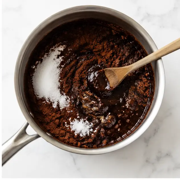 Step 2: Stir cocoa and sugar into warm butter