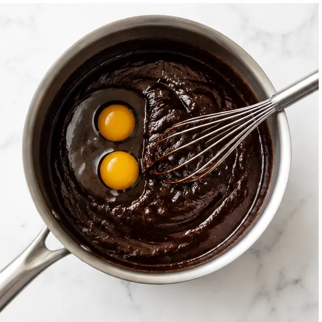 Step 3: Beat cold eggs until batter is thick and glossy