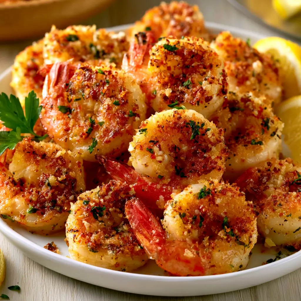 garlic parmesan baked shrimp - final presentation