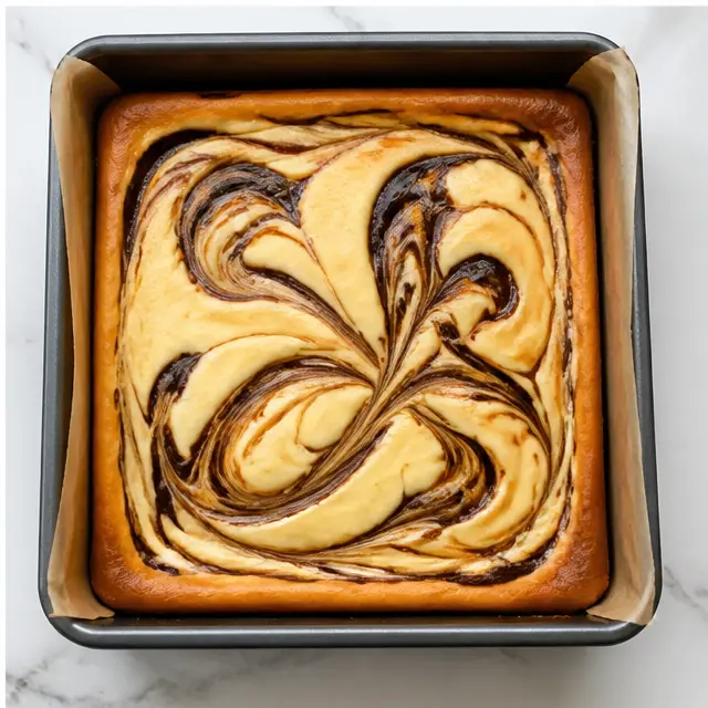 Slicing the chilled cheesecake slab into clean 4x4 squares with a hot knife