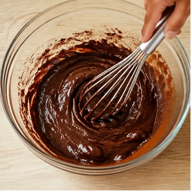 Step 1: Whisk eggs with cocoa powder and flavorings