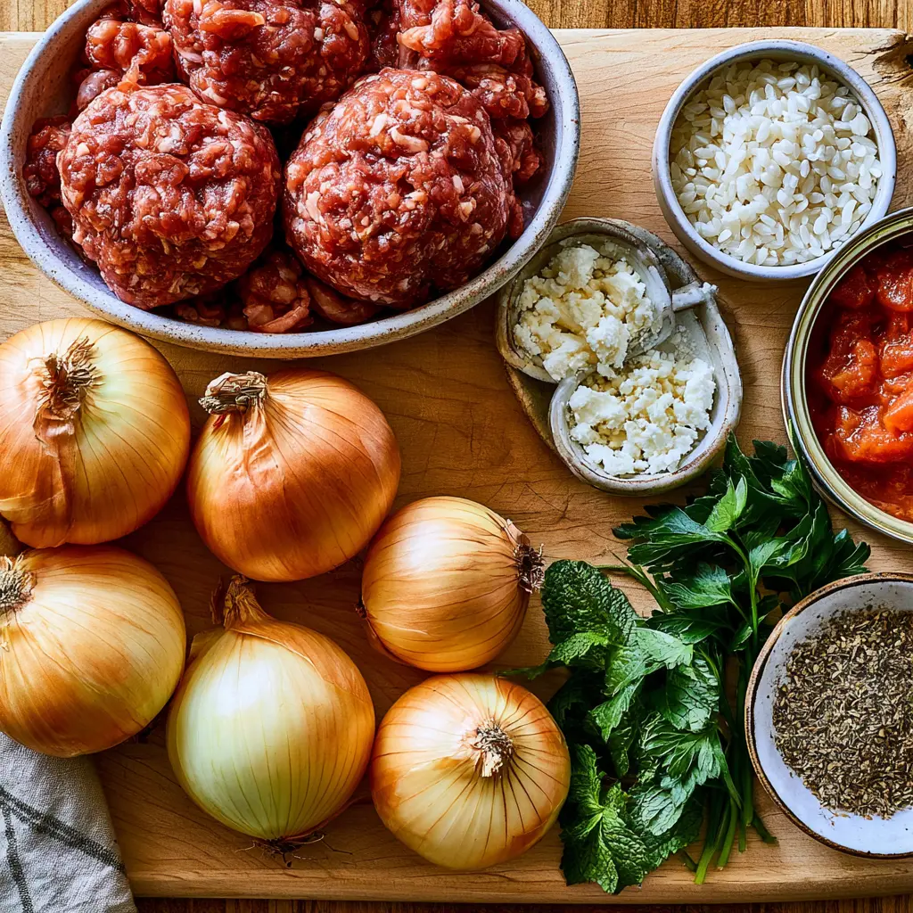 greek stuffed onions - main ingredients