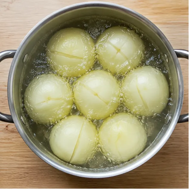 Boil the slit onions in salted water until tender