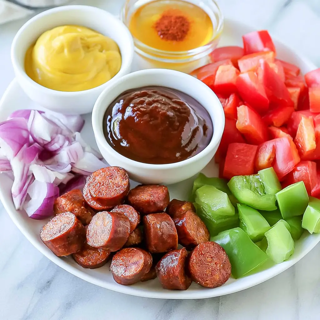grilled kielbasa kabobs - main ingredients