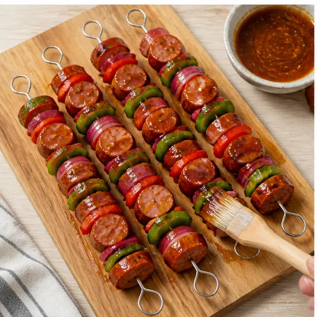 Step 3: Brushing assembled kabobs with glaze